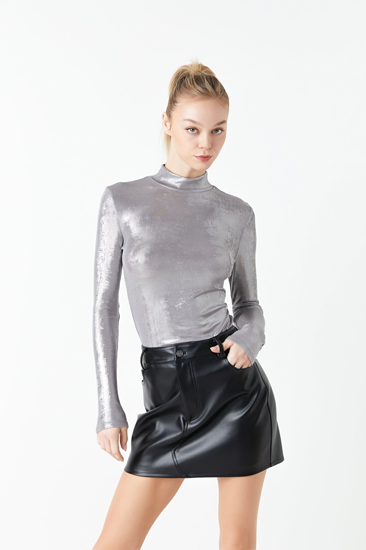 GREY LAB - Grey Lab - Shiny Turtle Neck Top - TOPS available at Objectrare