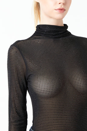 GREY LAB - Rhinestone Mesh Bodysuit - TOPS available at Objectrare