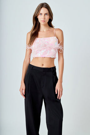 ENDLESS ROSE - Sequin Feather Sleeveless Top - TOPS available at Objectrare