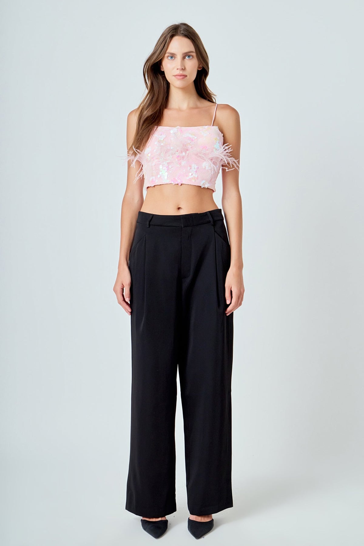 ENDLESS ROSE - Sequin Feather Sleeveless Top - TOPS available at Objectrare