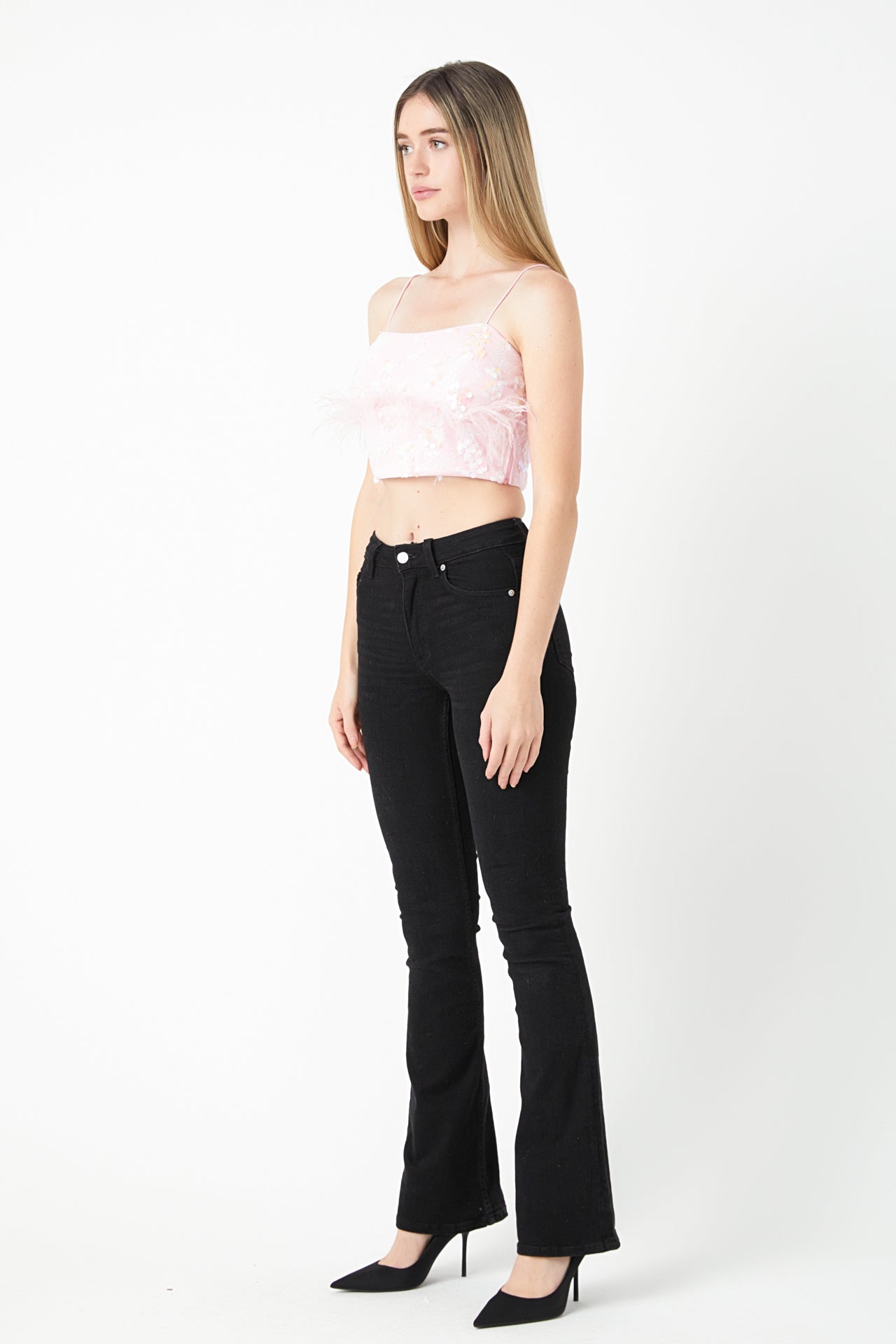 ENDLESS ROSE - Sequin Feather Sleeveless Top - TOPS available at Objectrare