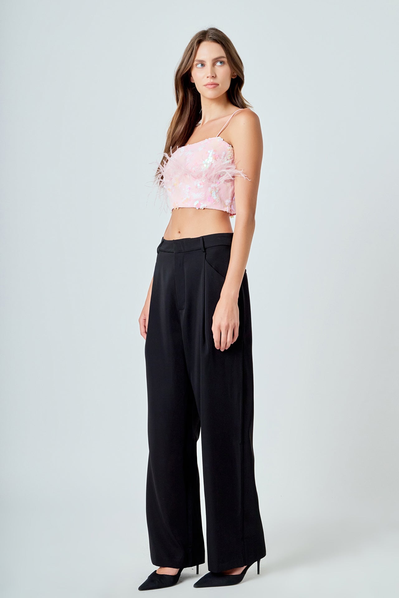 ENDLESS ROSE - Sequin Feather Sleeveless Top - TOPS available at Objectrare
