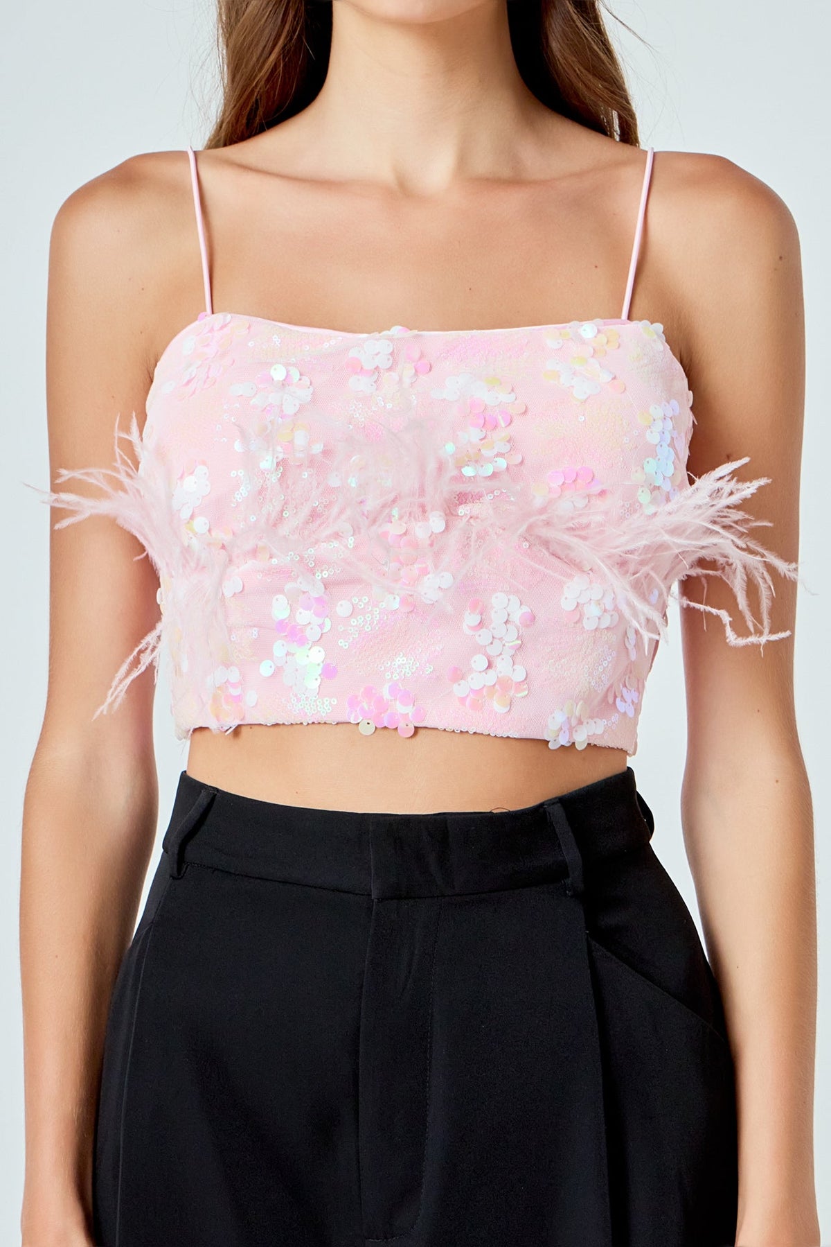 ENDLESS ROSE - Sequin Feather Sleeveless Top - TOPS available at Objectrare