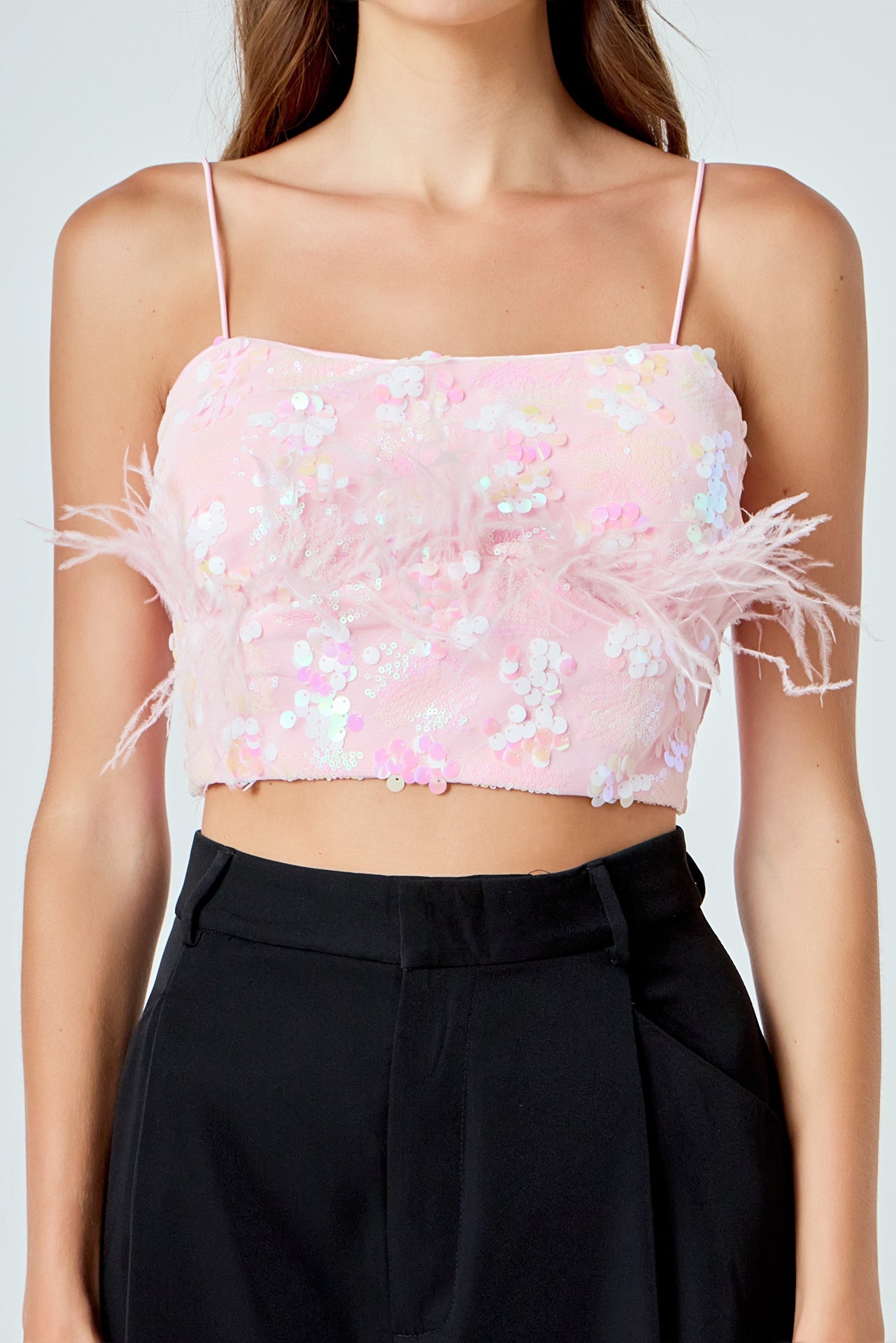 ENDLESS ROSE - Sequin Feather Sleeveless Top - TOPS available at Objectrare