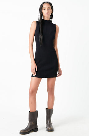 GREY LAB - Mock Neck Sleeveless Knit Mini Dress - DRESSES available at Objectrare
