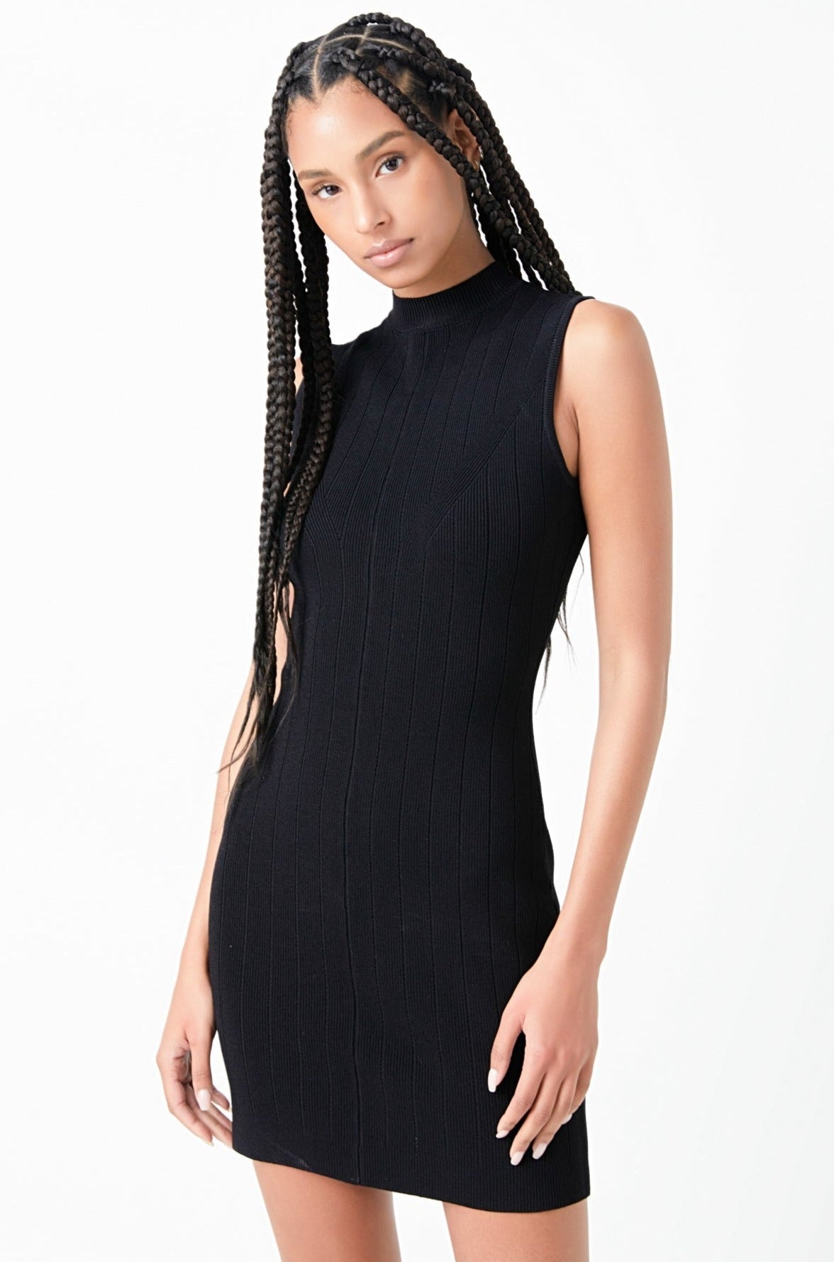 GREY LAB - Mock Neck Sleeveless Knit Mini Dress - DRESSES available at Objectrare