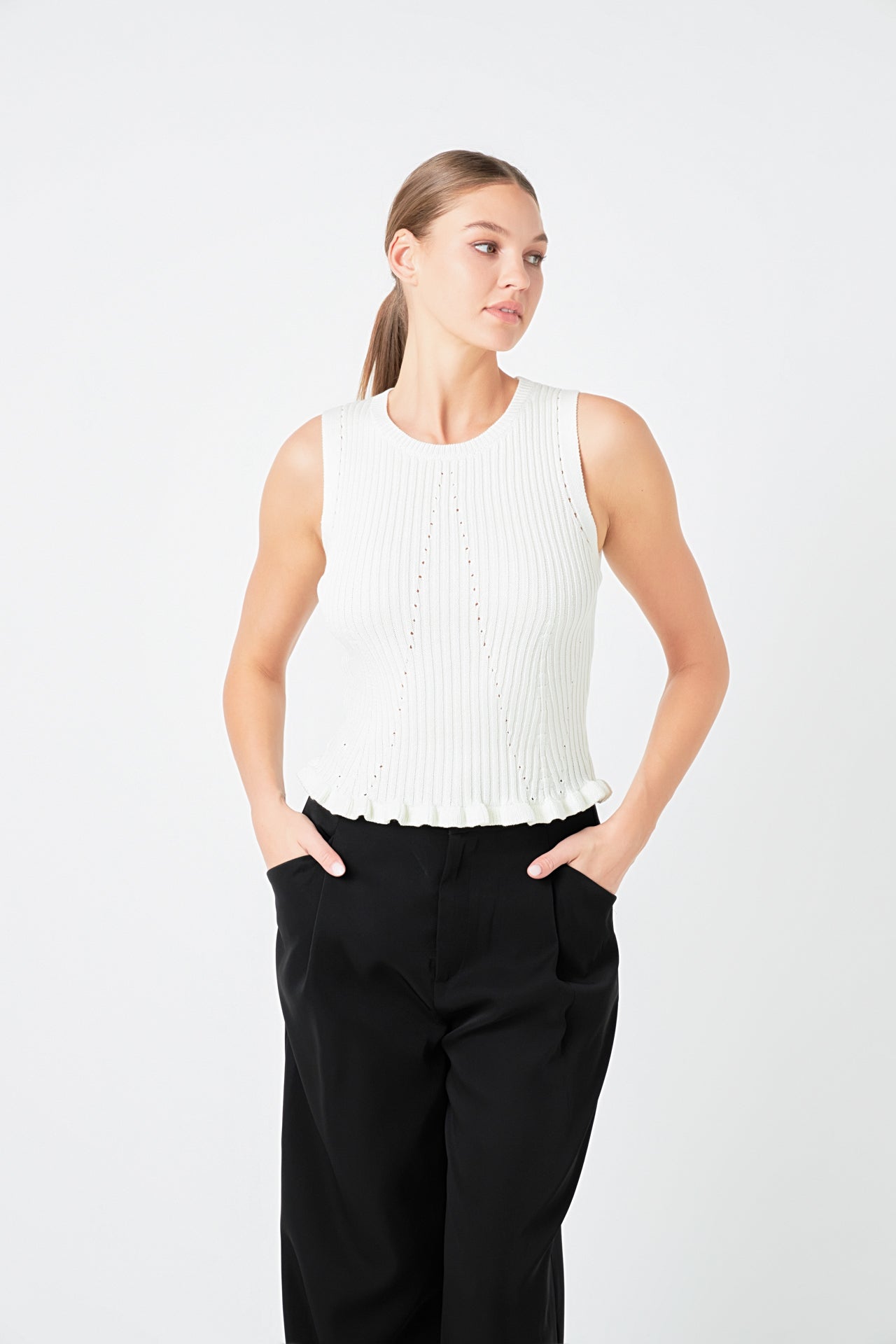 ENDLESS ROSE - Sleeveless Frill Detailed Top - TOPS available at Objectrare