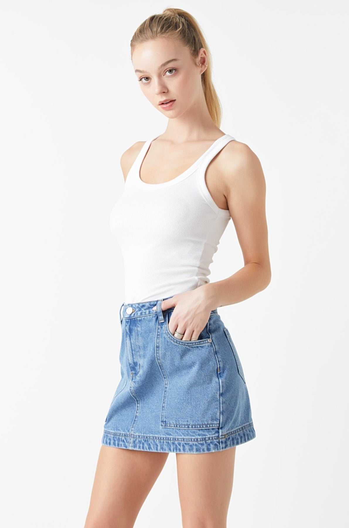 GREY LAB - Denim Mini Skirt - SKIRTS available at Objectrare