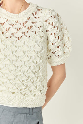 ENGLISH FACTORY - Scalloped Puff Sleeve Knit Top - TOPS available at Objectrare