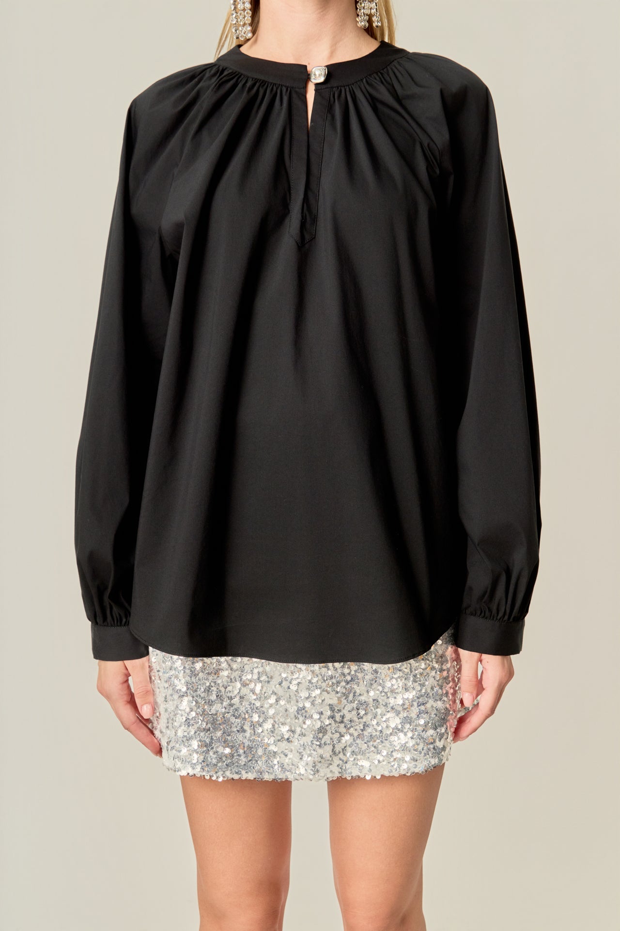 ENGLISH FACTORY - Rhinestone Button Pointed Shirt Blouse - TOPS available at Objectrare