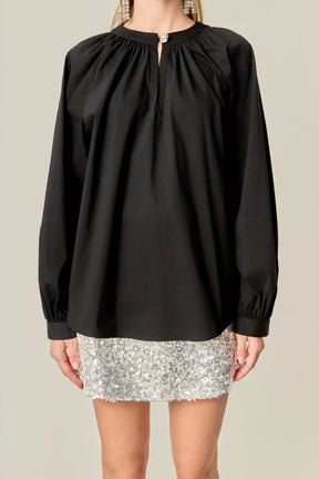 ENGLISH FACTORY - Rhinestone Button Pointed Shirt Blouse - TOPS available at Objectrare