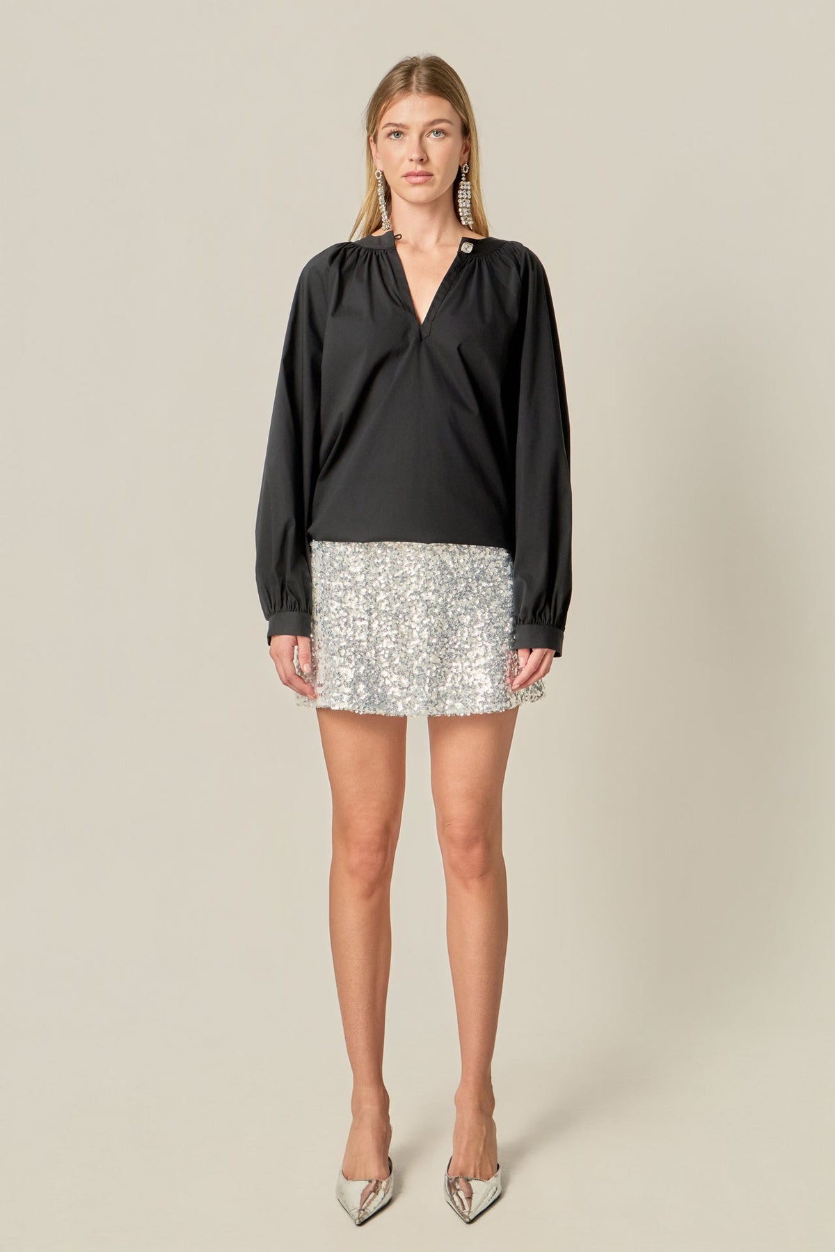 ENGLISH FACTORY - Rhinestone Button Pointed Shirt Blouse - TOPS available at Objectrare