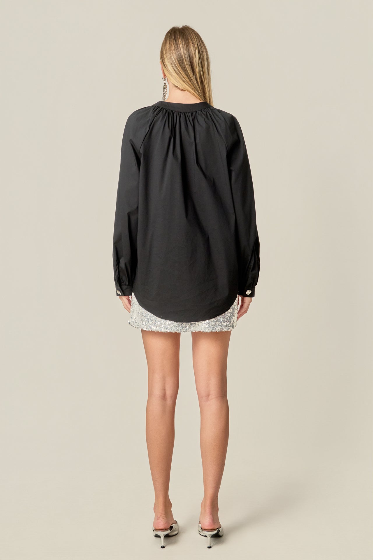 ENGLISH FACTORY - Rhinestone Button Pointed Shirt Blouse - TOPS available at Objectrare