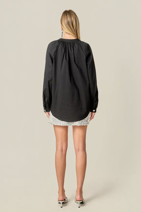 ENGLISH FACTORY - Rhinestone Button Pointed Shirt Blouse - TOPS available at Objectrare