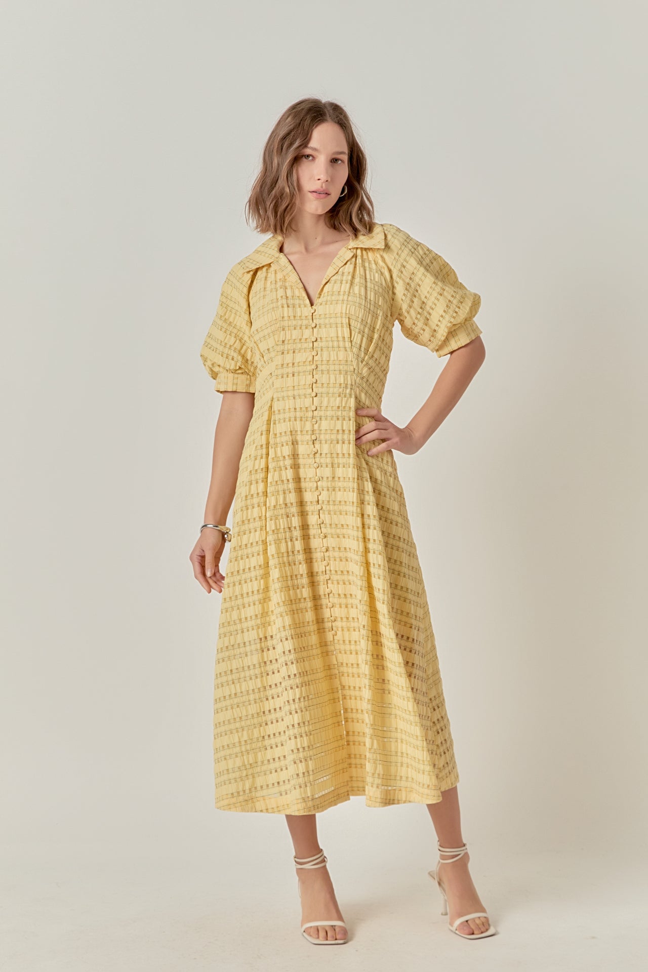 ENGLISH FACTORY - Seersucker Check Midi Dress - DRESSES available at Objectrare