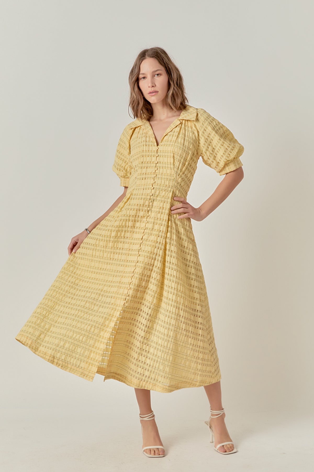 Seersucker Check Midi Dress
