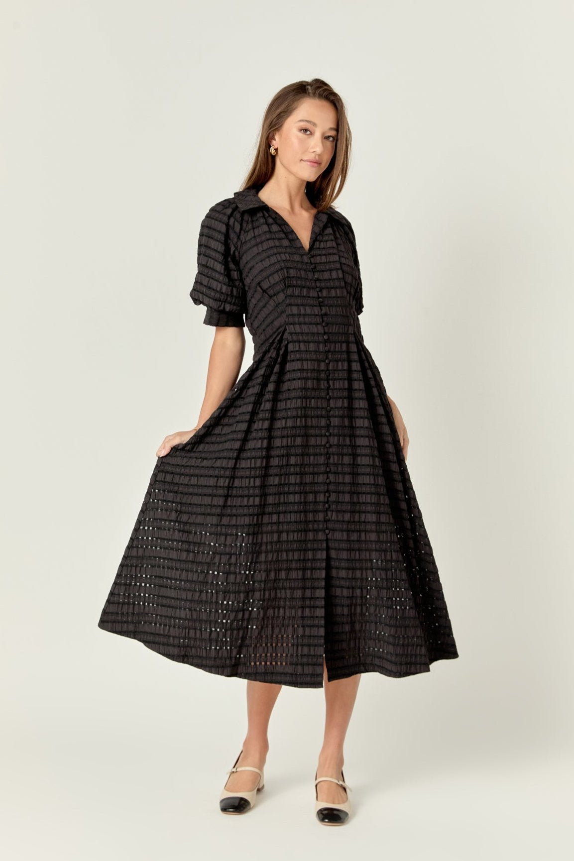 ENGLISH FACTORY - Seersucker Check Midi Dress - DRESSES available at Objectrare