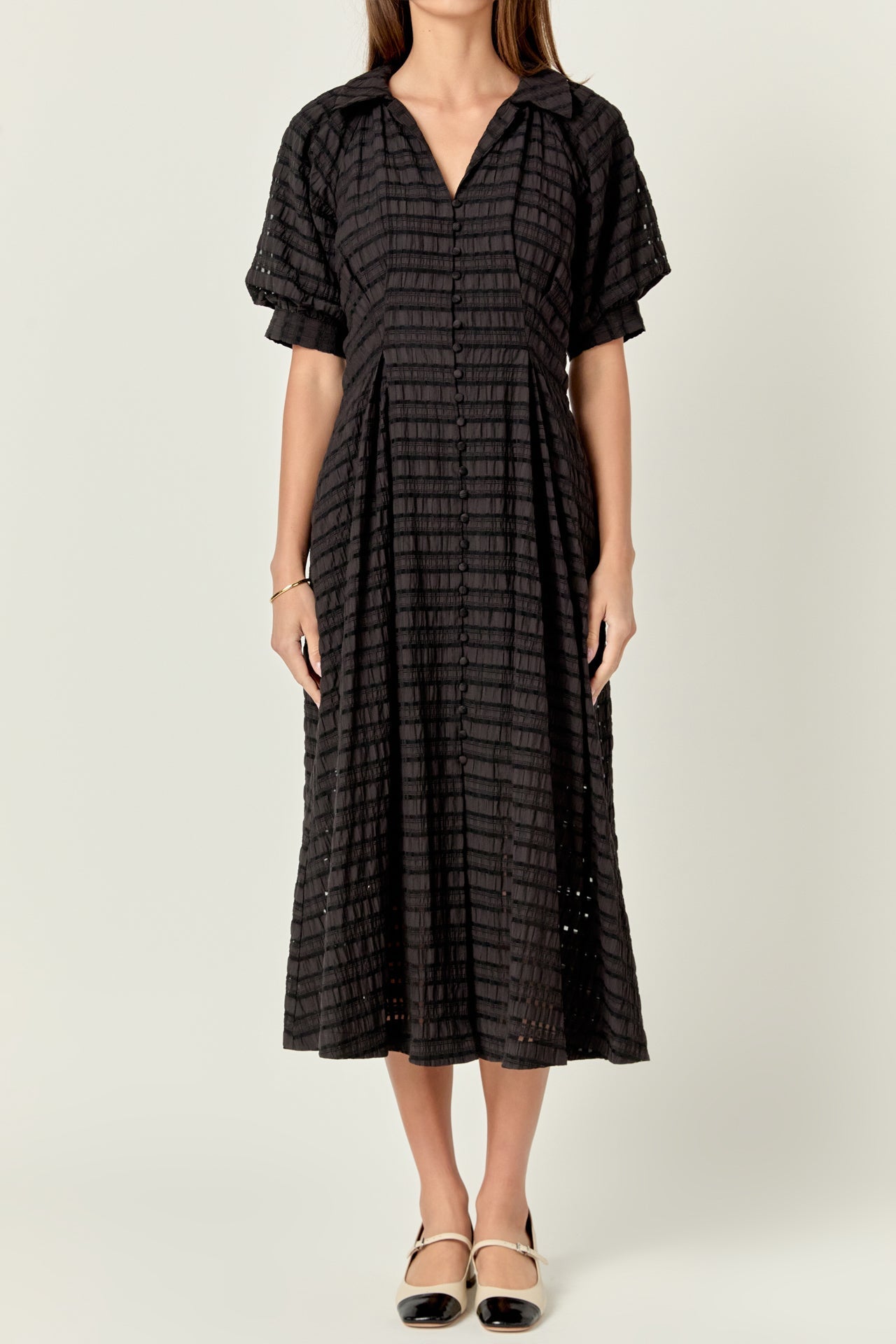 ENGLISH FACTORY - Seersucker Check Midi Dress - DRESSES available at Objectrare