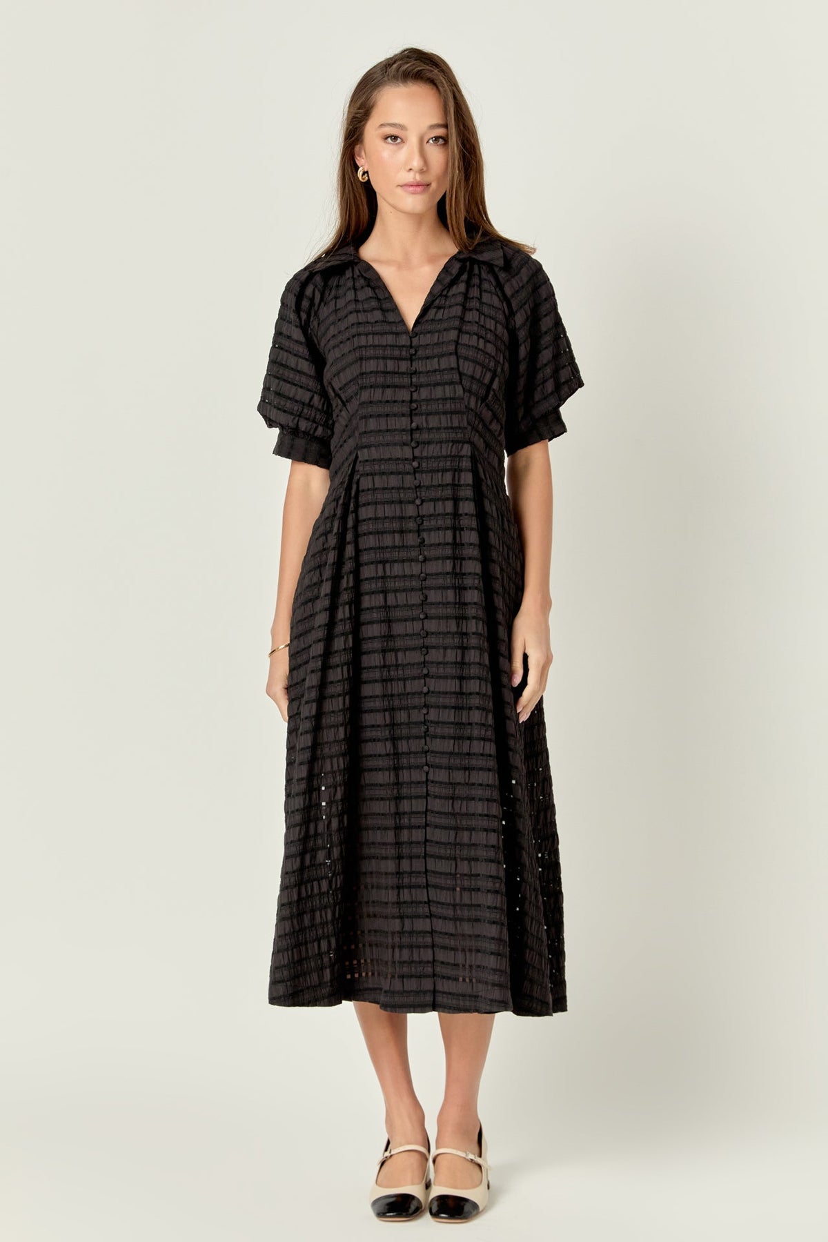 ENGLISH FACTORY - Seersucker Check Midi Dress - DRESSES available at Objectrare