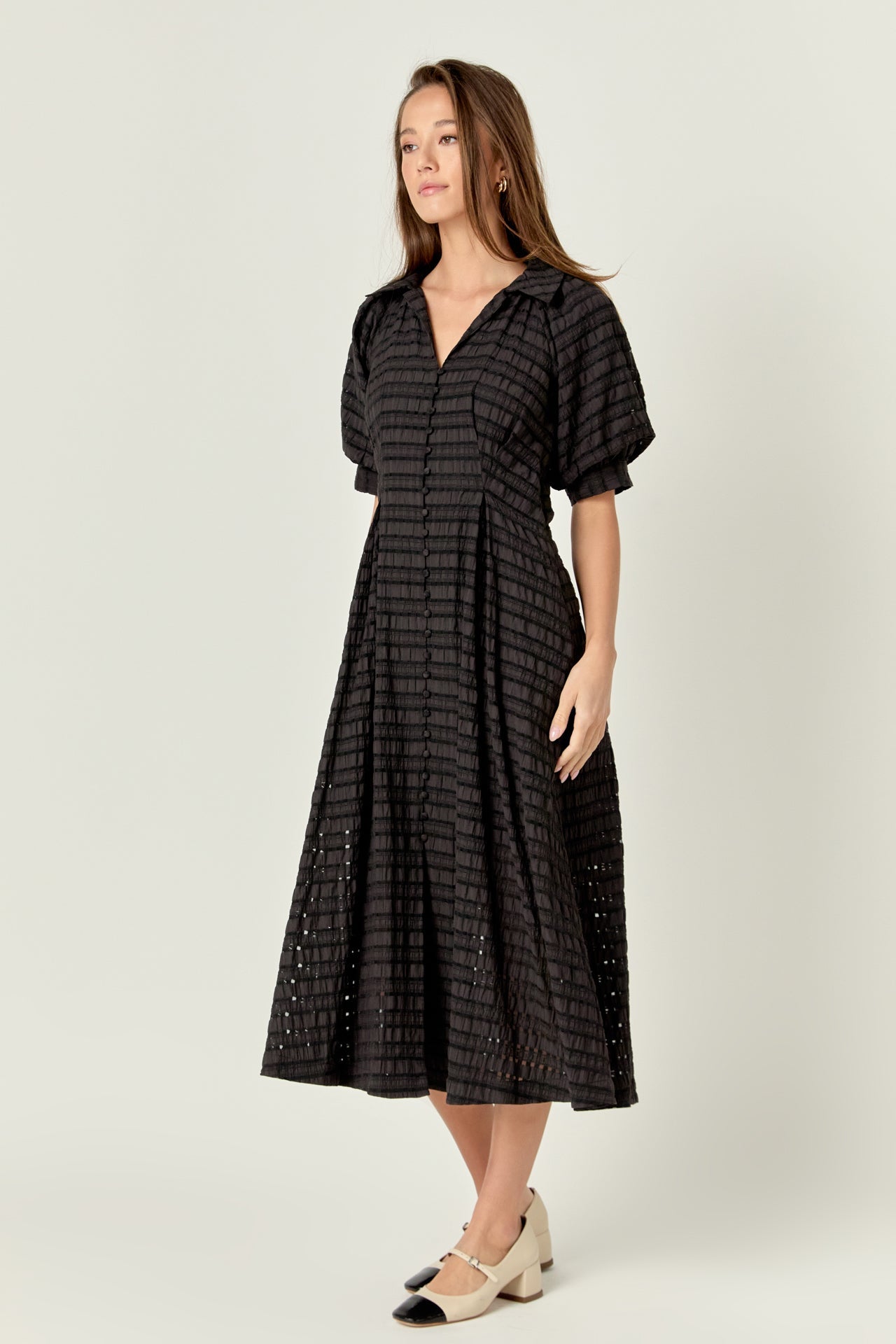 ENGLISH FACTORY - Seersucker Check Midi Dress - DRESSES available at Objectrare
