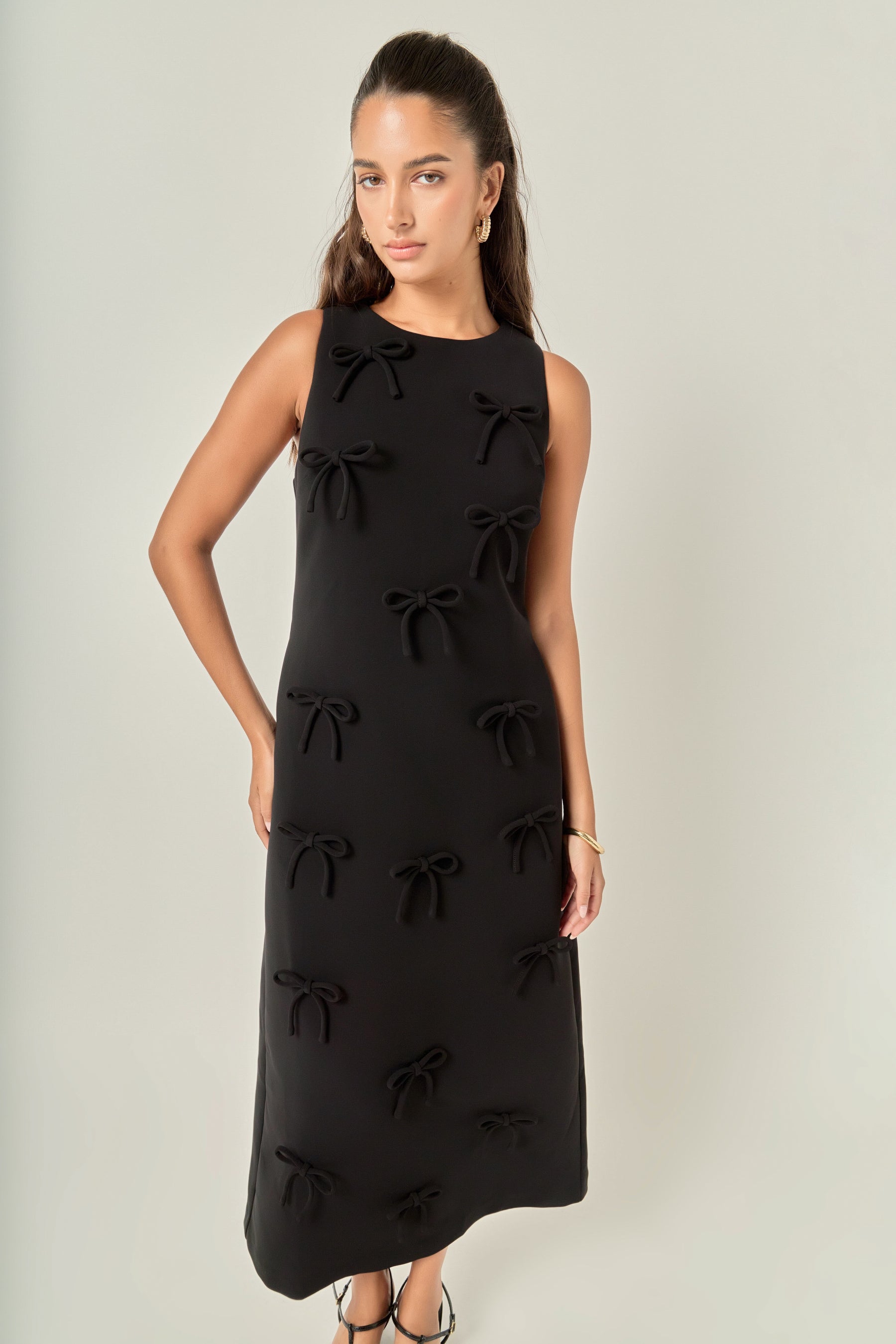 Bow Detailed Sleeveless Midi Dress