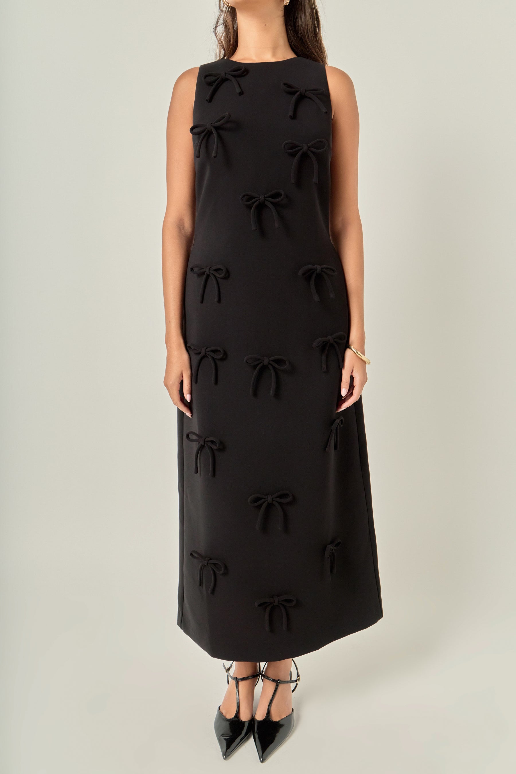 Bow Detailed Sleeveless Midi Dress