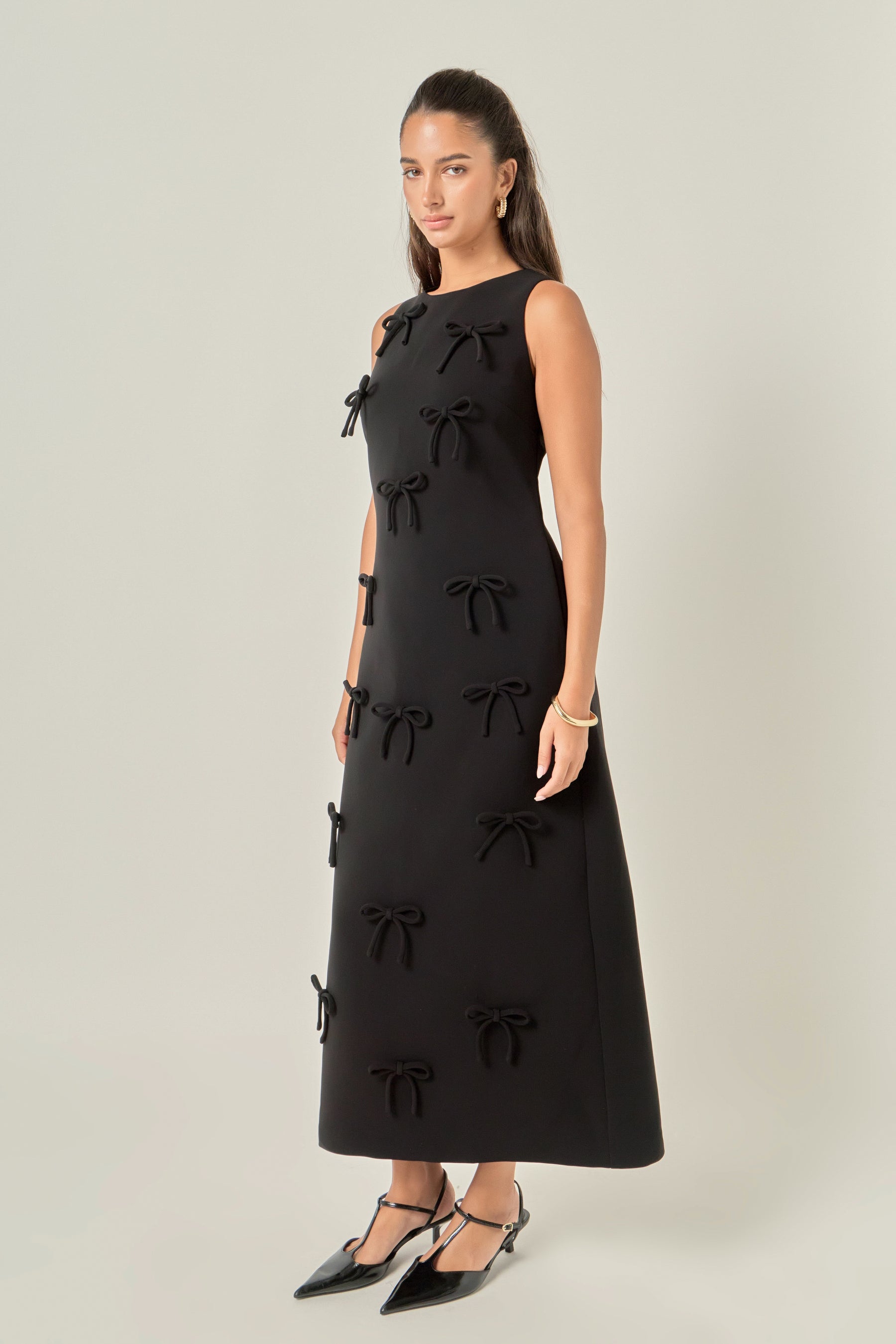 Bow Detailed Sleeveless Midi Dress