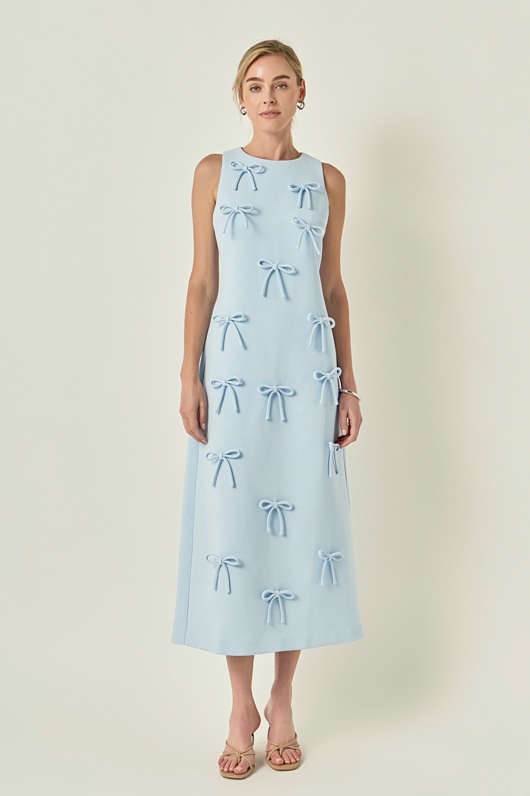 Bow Detailed Sleeveless Midi Dress