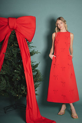 Bow Detailed Sleeveless Midi Dress