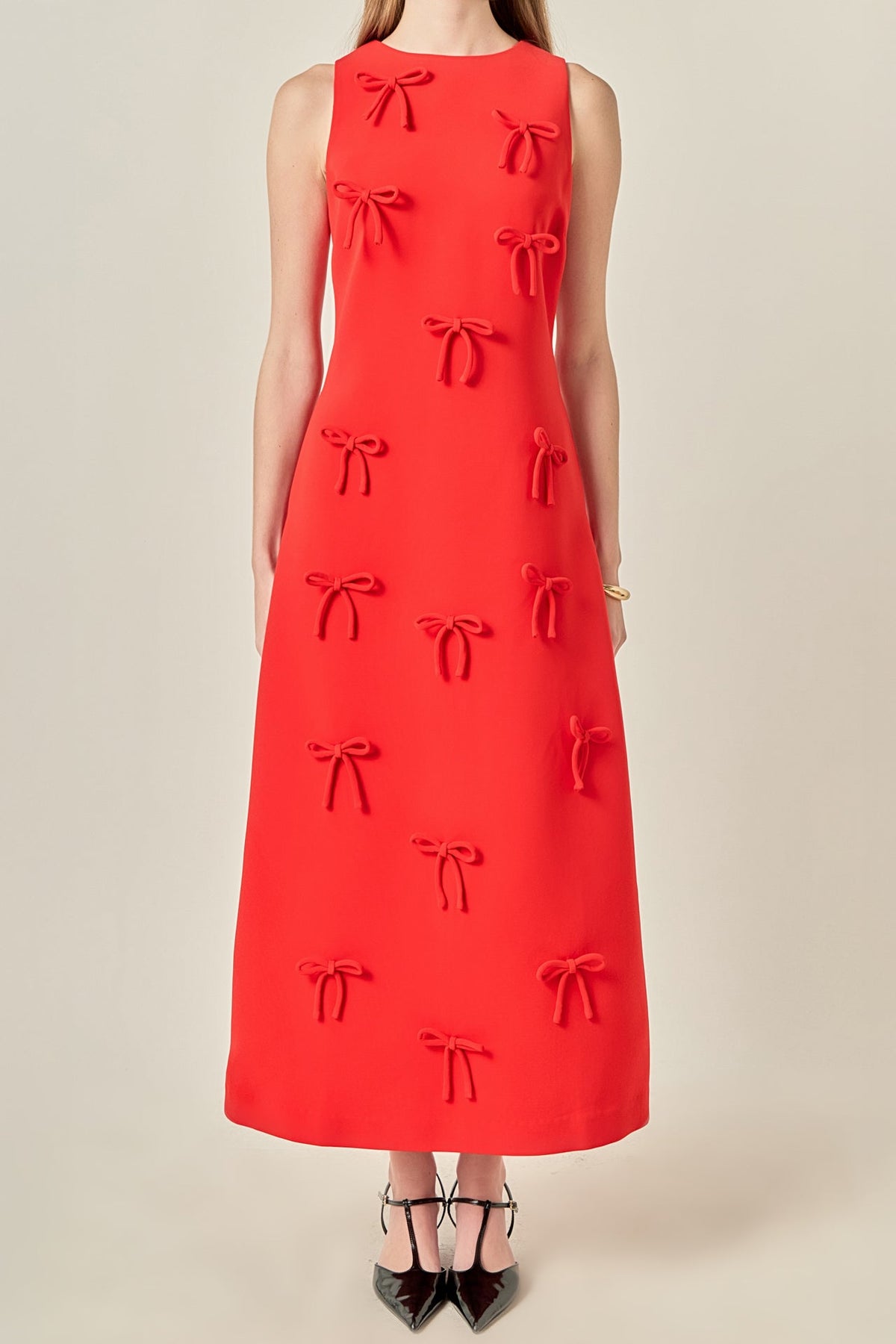 Bow Detailed Sleeveless Midi Dress
