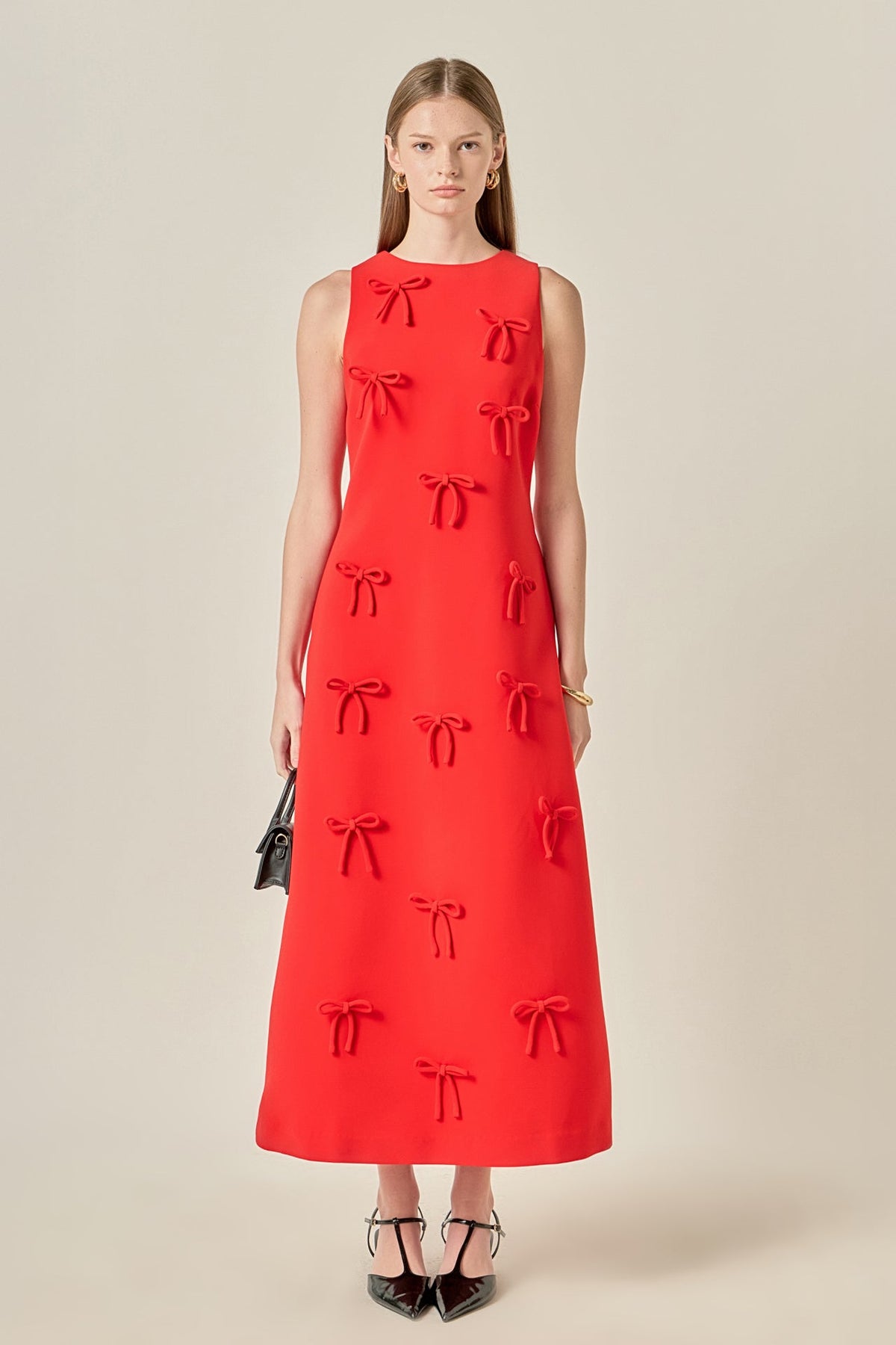 Bow Detailed Sleeveless Midi Dress