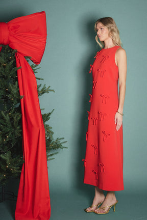 Bow Detailed Sleeveless Midi Dress
