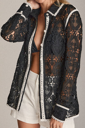 ENGLISH FACTORY - The Margaux Crochet Shirt - BLOUSES available at Objectrare
