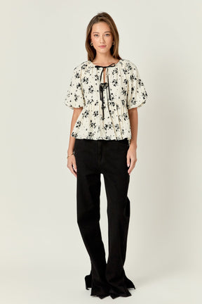 ENGLISH FACTORY - English Factory - Flower Printed Puff Sleeve Top - TOPS available at Objectrare