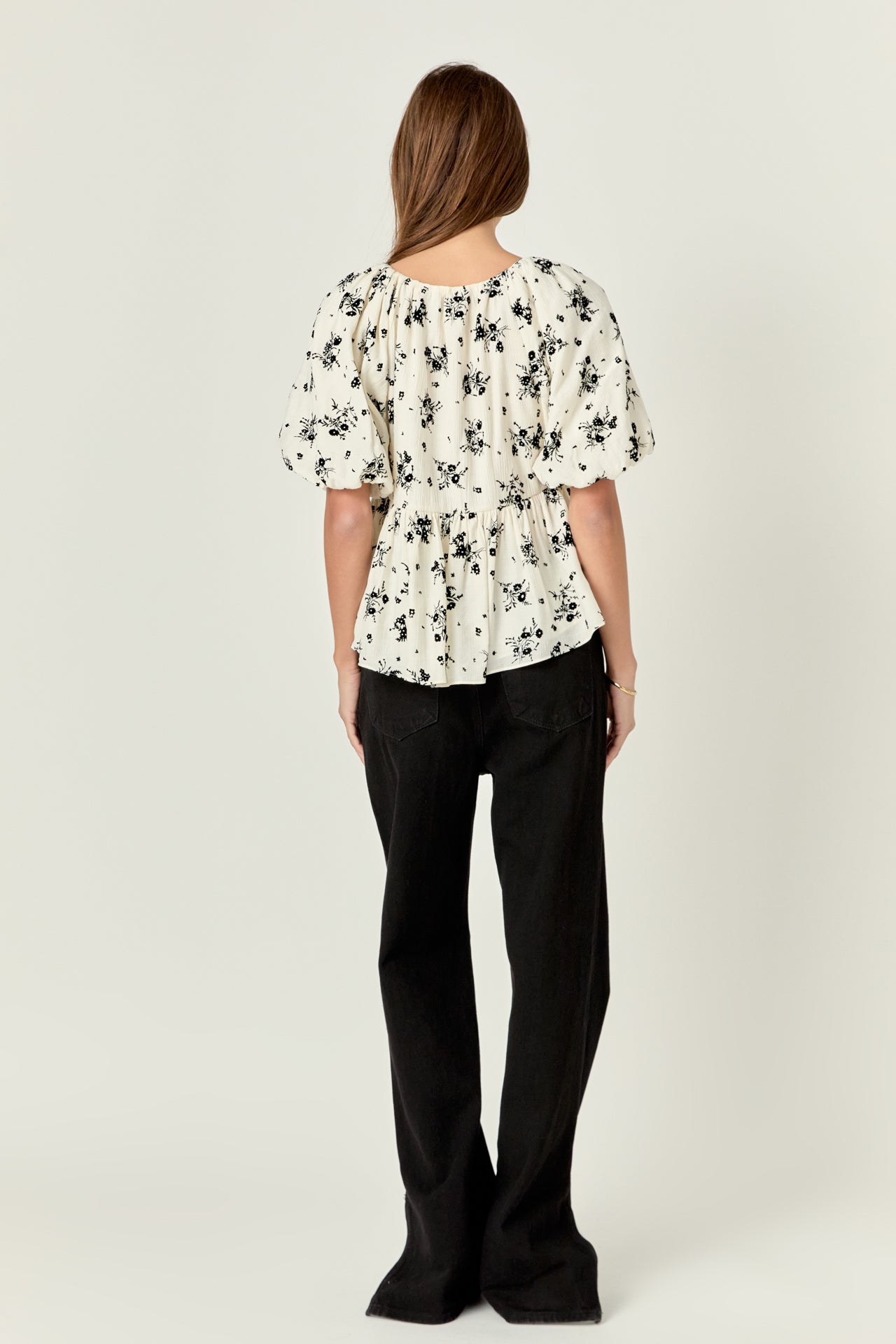 ENGLISH FACTORY - English Factory - Flower Printed Puff Sleeve Top - TOPS available at Objectrare