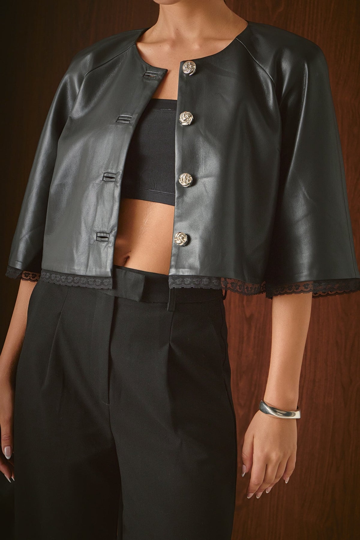 ENDLESS ROSE - Faux Leather Cropped Jacket - JACKETS available at Objectrare