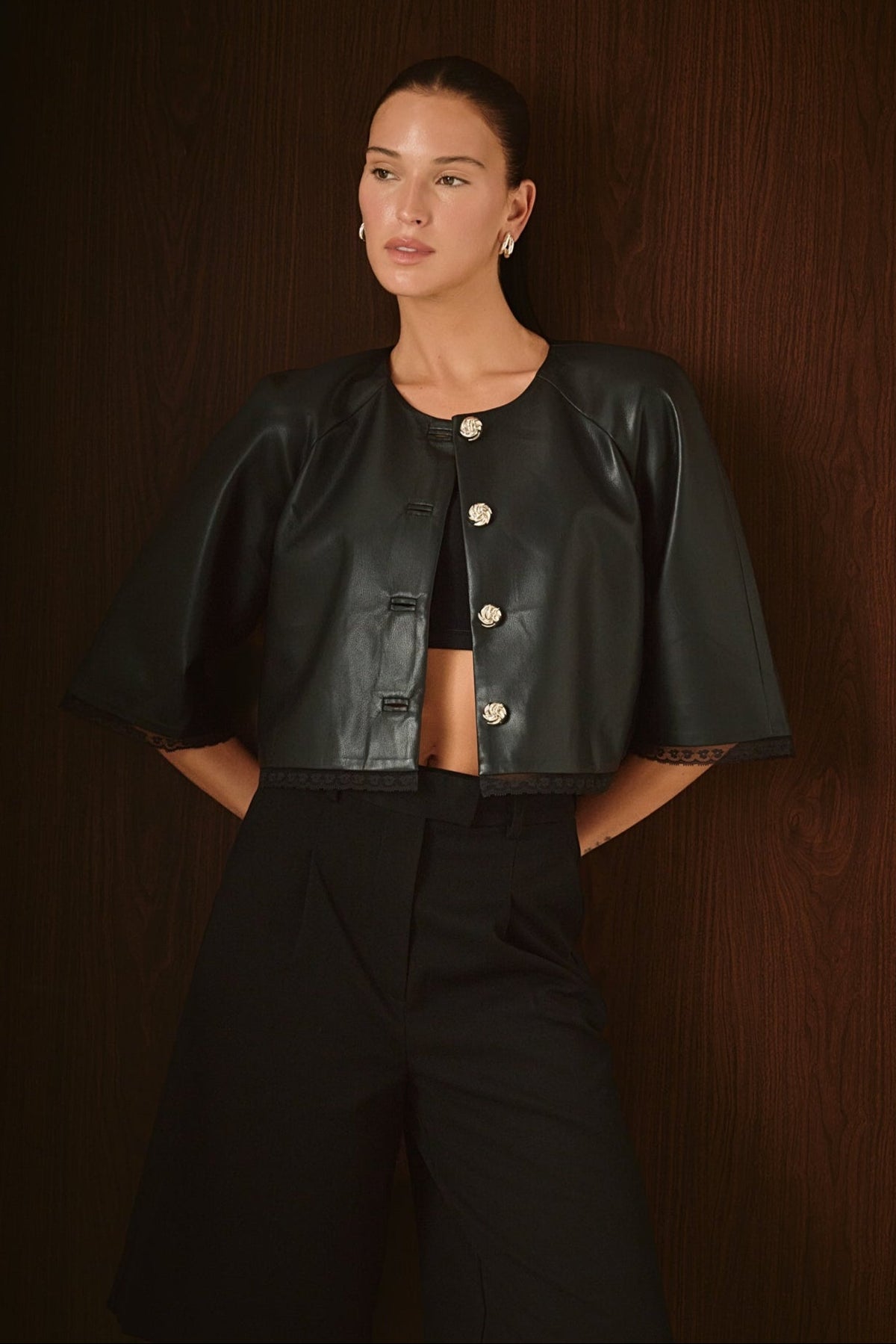ENDLESS ROSE - Faux Leather Cropped Jacket - JACKETS available at Objectrare