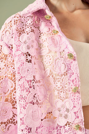 ENGLISH FACTORY - Willow Floral Guipure Lace Oversized Shirt - TOPS available at Objectrare