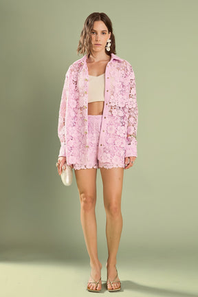 ENGLISH FACTORY - Willow Floral Guipure Lace Shorts - SHORTS available at Objectrare