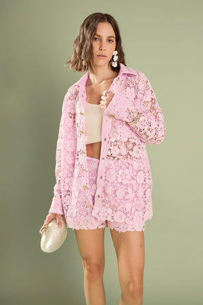 ENGLISH FACTORY - Willow Floral Guipure Lace Shorts - SHORTS available at Objectrare