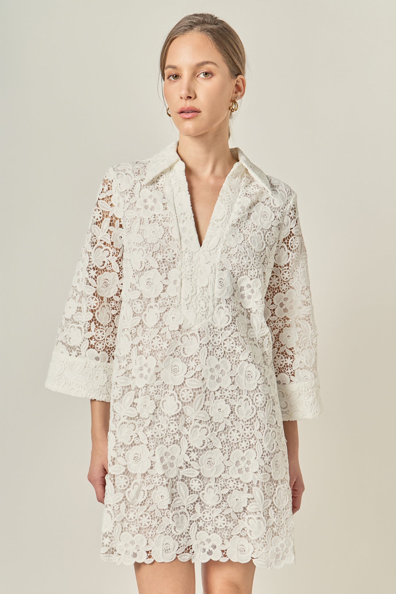 ENGLISH FACTORY - Guipure Lace Mini Dress - DRESSES available at Objectrare