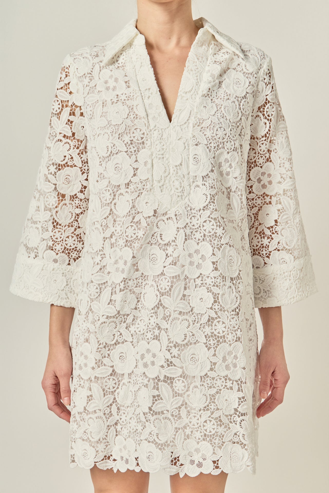 ENGLISH FACTORY - Guipure Lace Mini Dress - DRESSES available at Objectrare