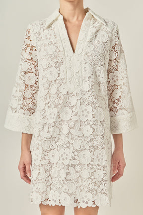 ENGLISH FACTORY - Guipure Lace Mini Dress - DRESSES available at Objectrare