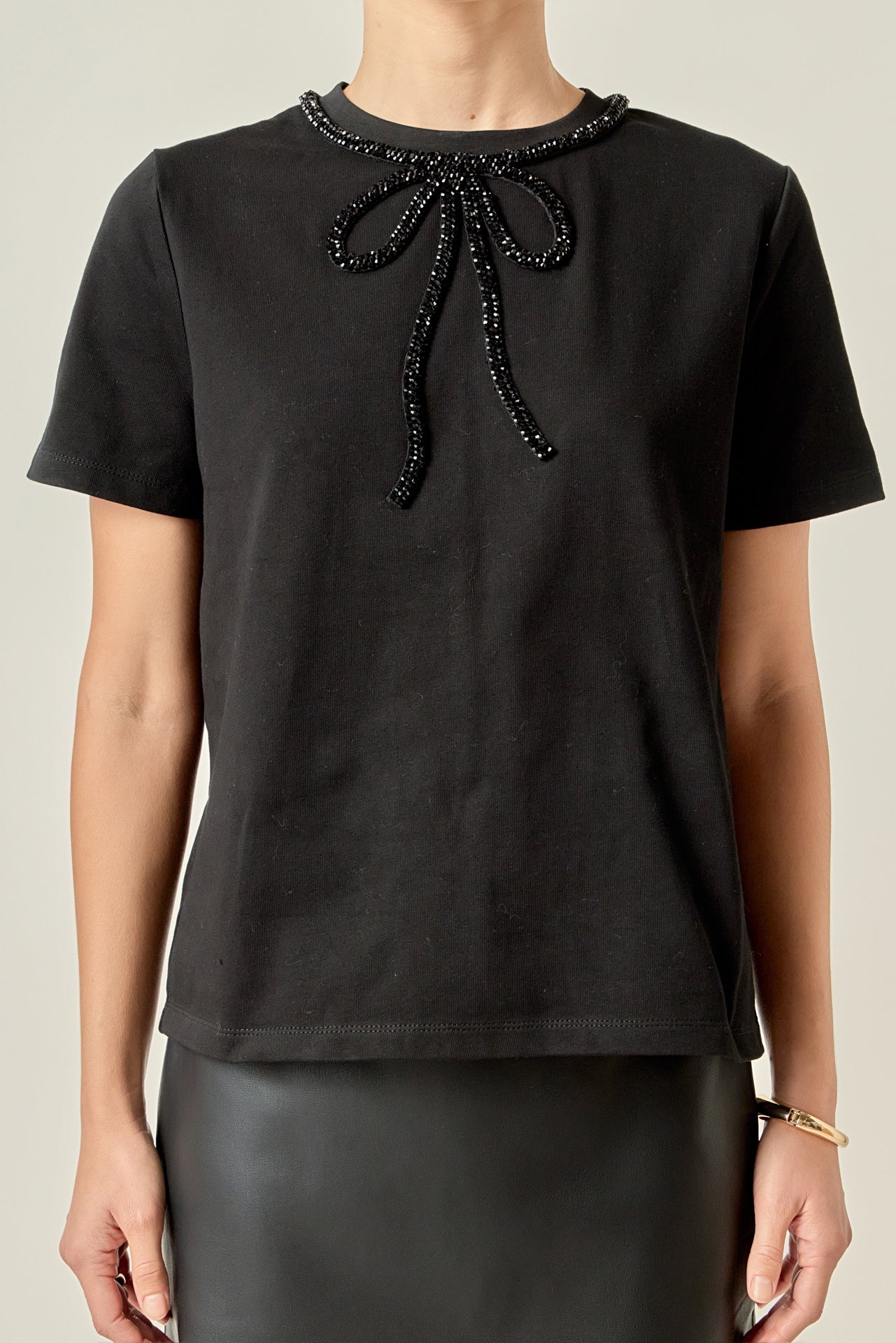 ENGLISH FACTORY - Beaded Bow Tee - T-SHIRTS available at Objectrare