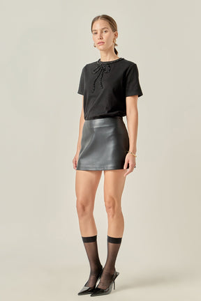 ENGLISH FACTORY - Beaded Bow Tee - T-SHIRTS available at Objectrare