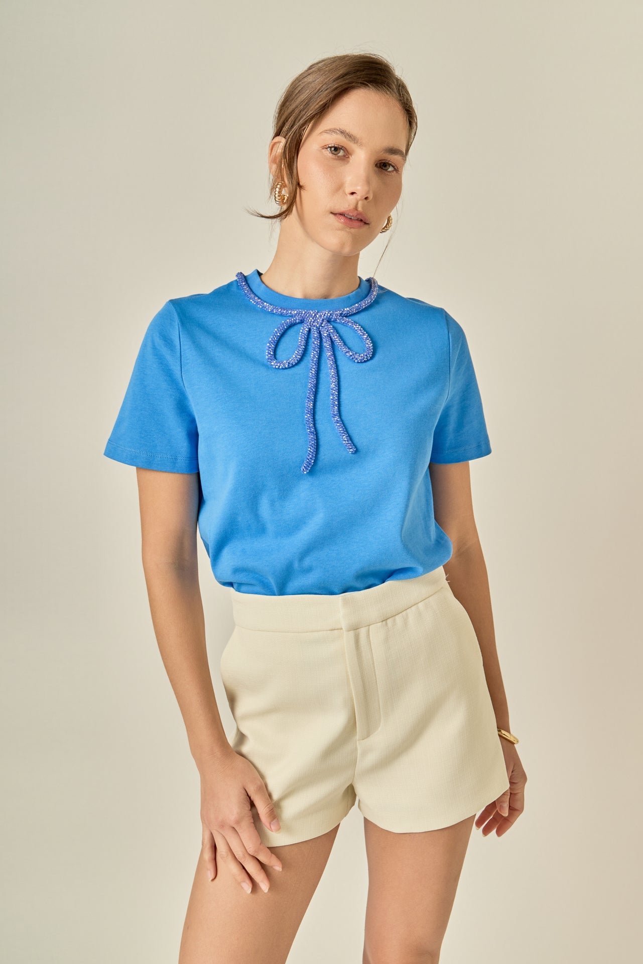 ENGLISH FACTORY - Beaded Bow Tee - T-SHIRTS available at Objectrare