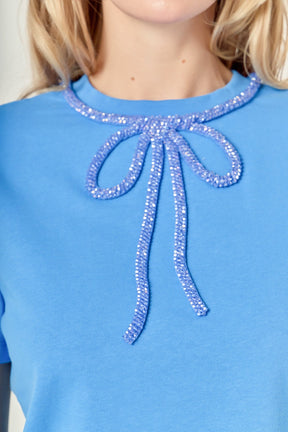 ENGLISH FACTORY - Beaded Bow Tee - T-SHIRTS available at Objectrare