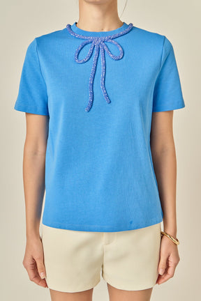 ENGLISH FACTORY - Beaded Bow Tee - T-SHIRTS available at Objectrare