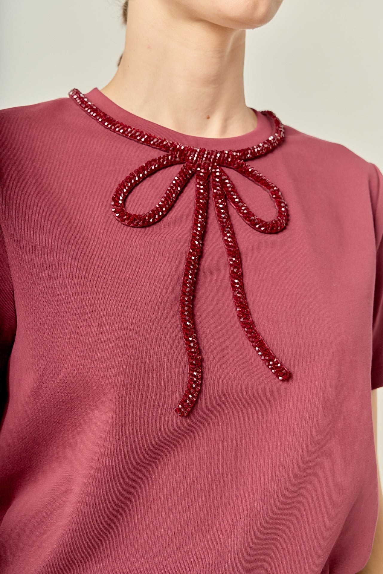 ENGLISH FACTORY - Beaded Bow Tee - T-SHIRTS available at Objectrare