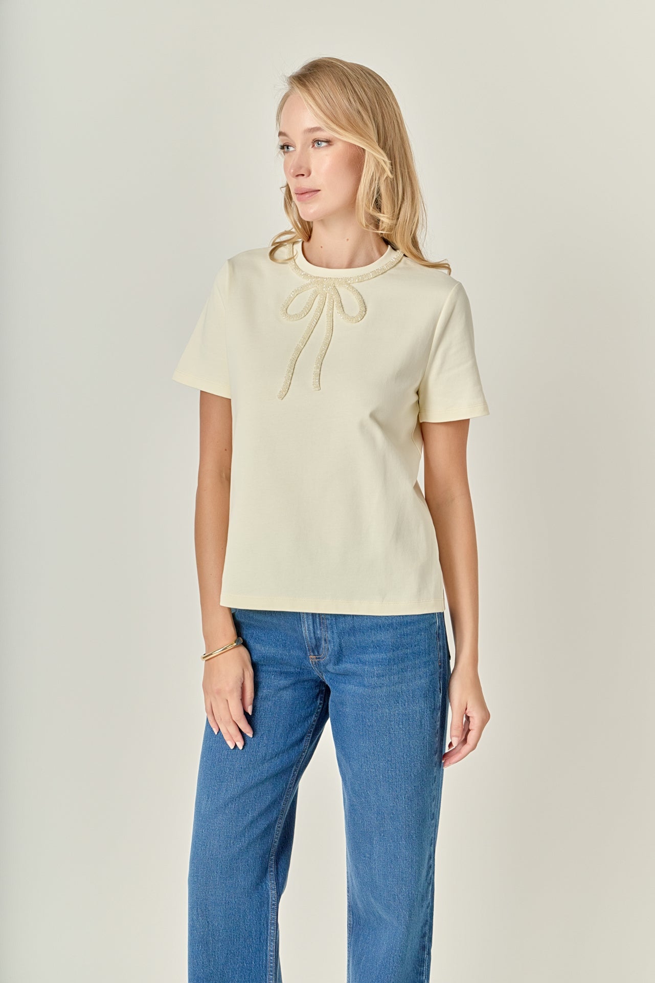 ENGLISH FACTORY - Beaded Bow Tee - T-SHIRTS available at Objectrare
